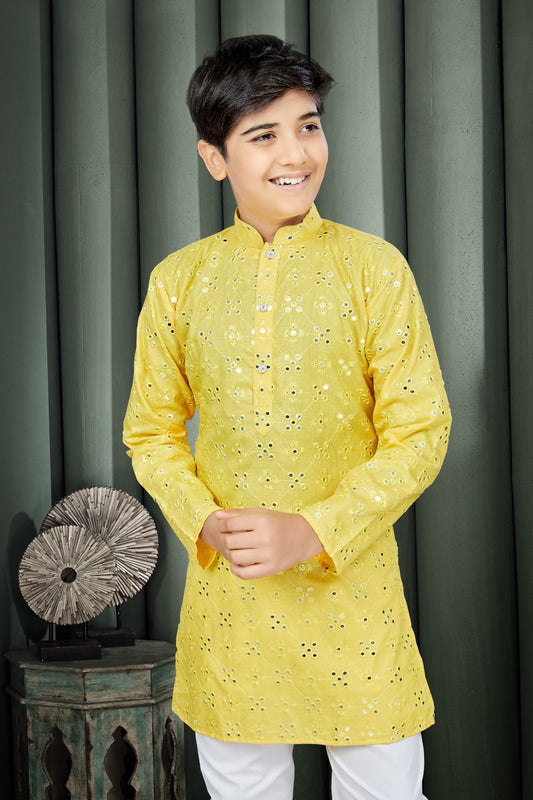 Sunlit Yellow Boys Mirror Kurta Pajama