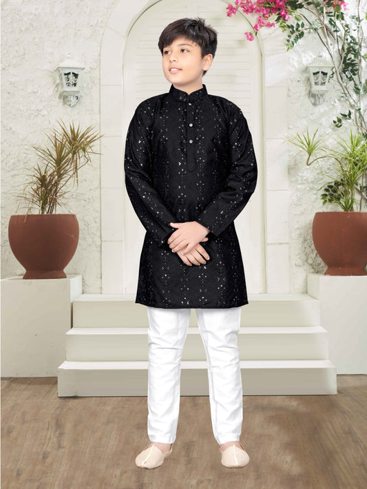 Statement Sequins Black Boys Kurta Pajama