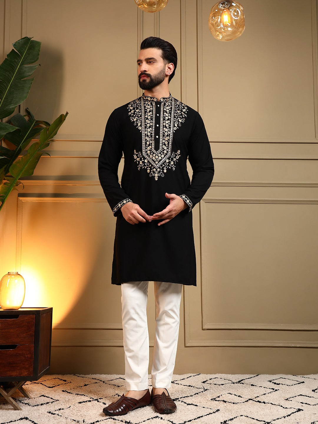 Black Gold Line Kurta Pajama