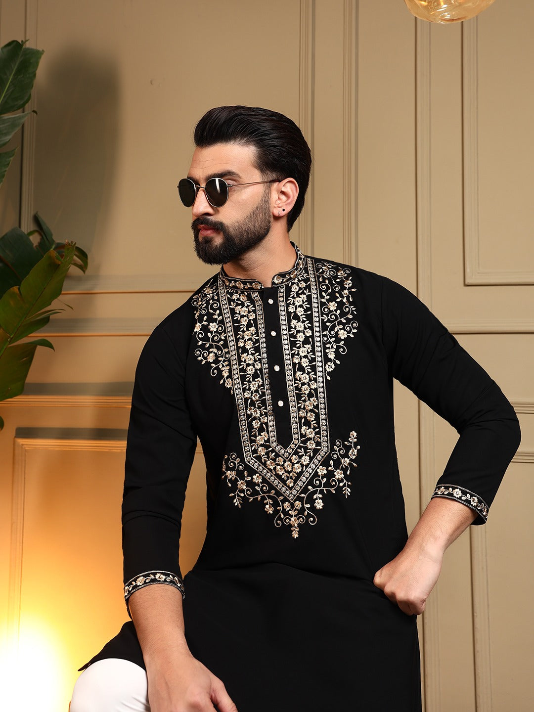 Black Gold Line Kurta Pajama