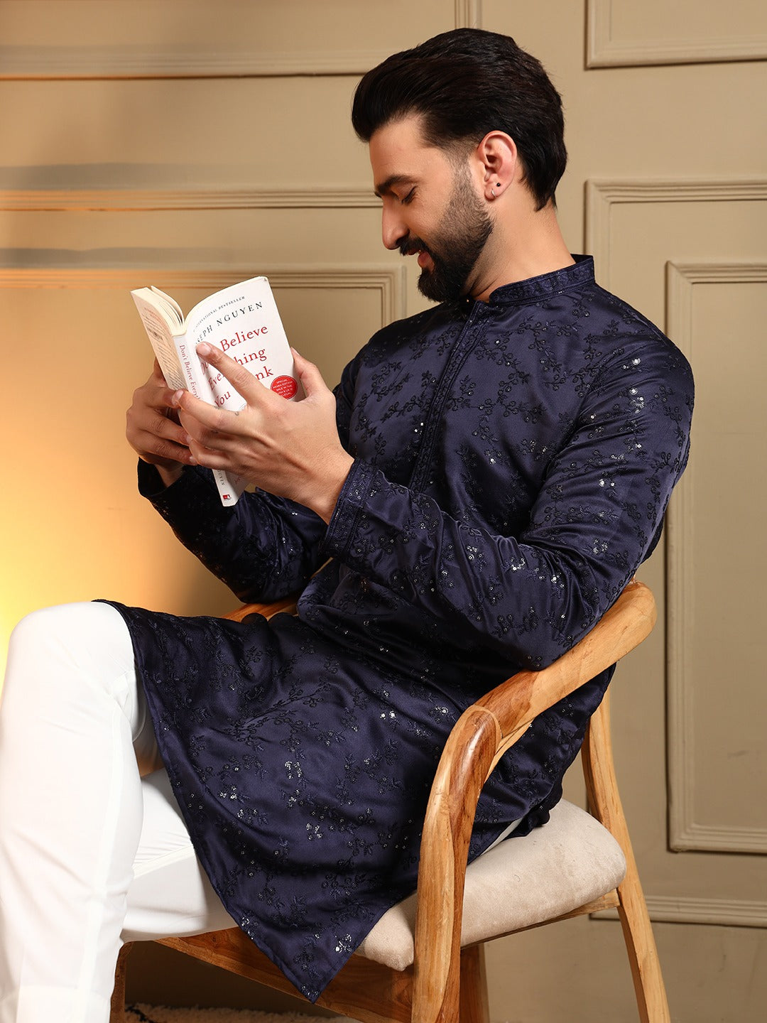 Royal Silk Blue sequence Kurta Pajama