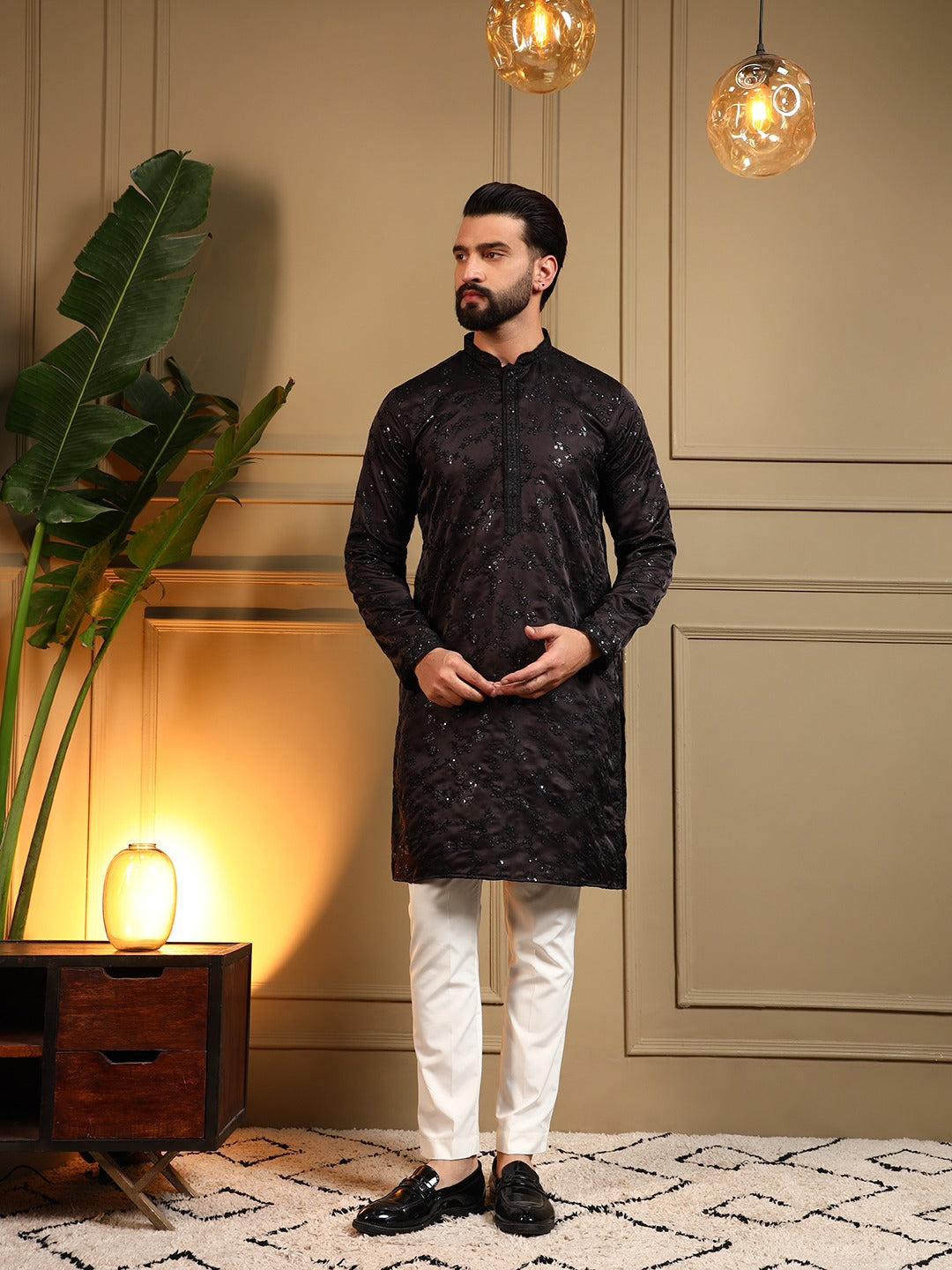 Royal Silk Black sequence Kurta Pajama