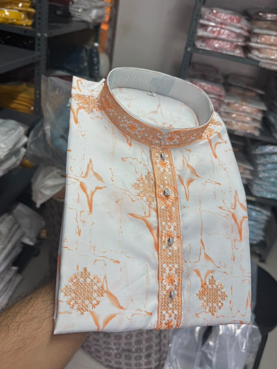 Orange & white sequins Kurta Pajama