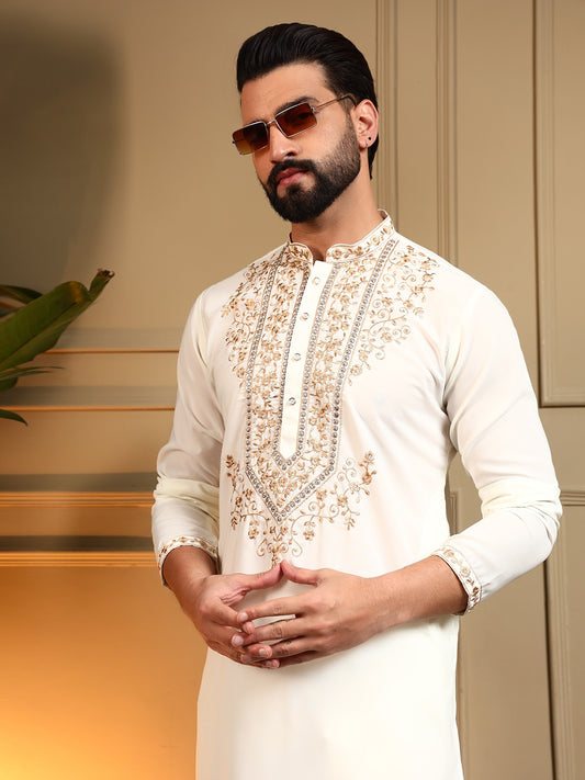 White Gold Line Kurta Pajama