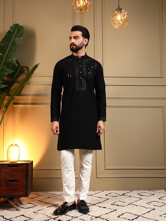 Black Mirror-work Kurta Pajama