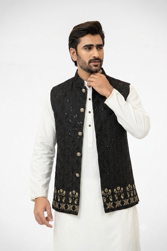 Black Sequins Waistcoat