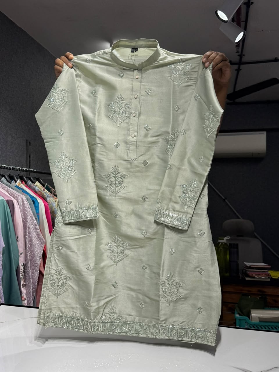 Pastel Mint Green Sequins Kurta Pajama