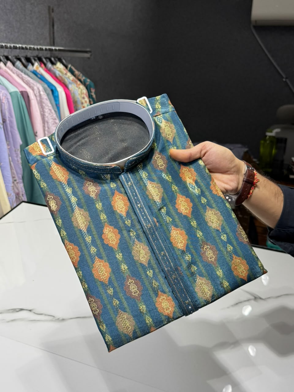 Teal Motif Kurta Pajama