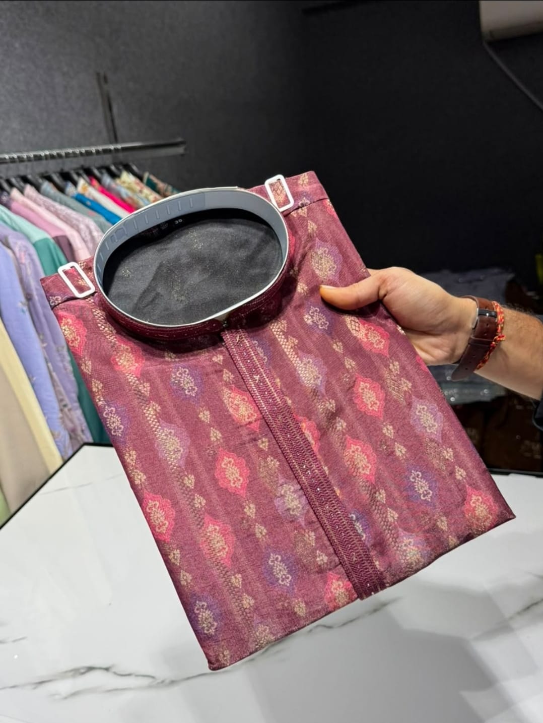 Maroon Motif Kurta Pajama