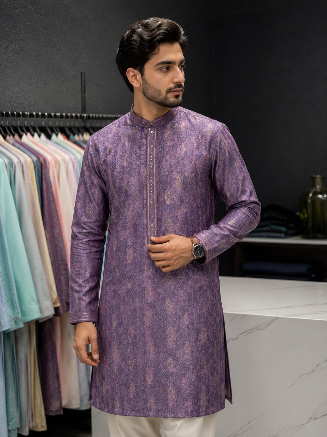 Purple Motif Kurta Pajama