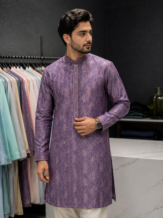 Purple Motif Kurta Pajama