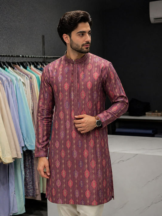 Maroon Motif Kurta Pajama