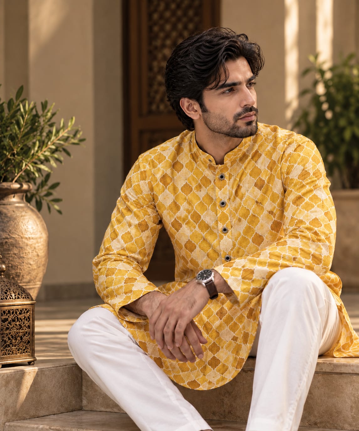 Mustard Honeycomb Kurta
