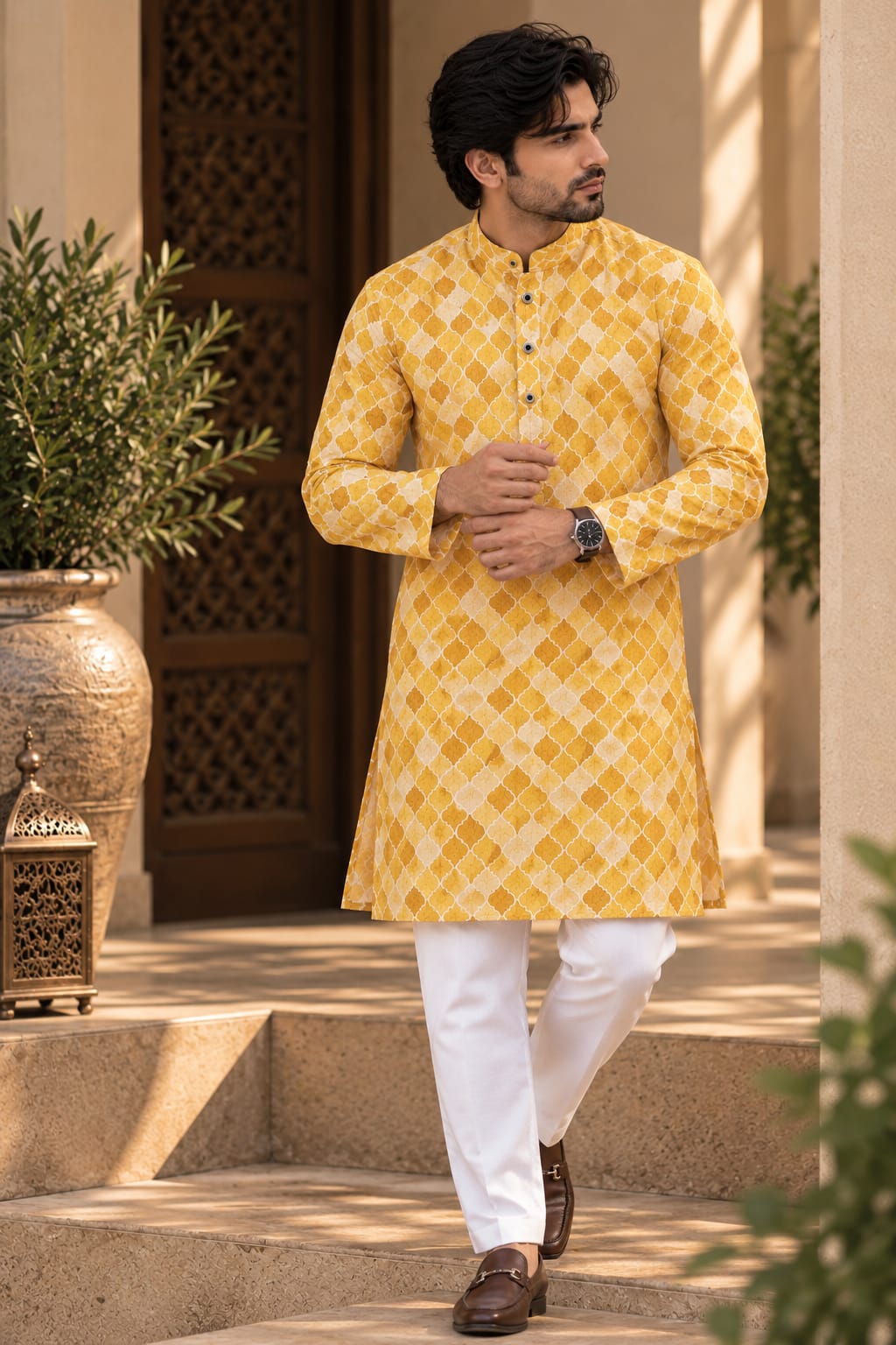Mustard Honeycomb Kurta