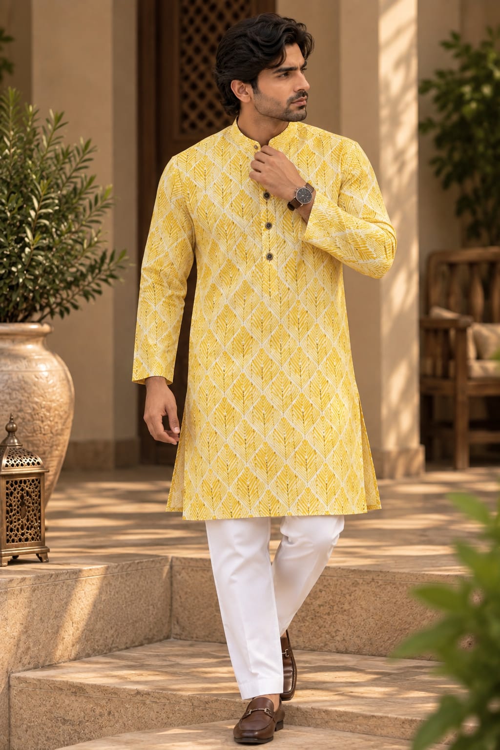Yellow Palm Kurta