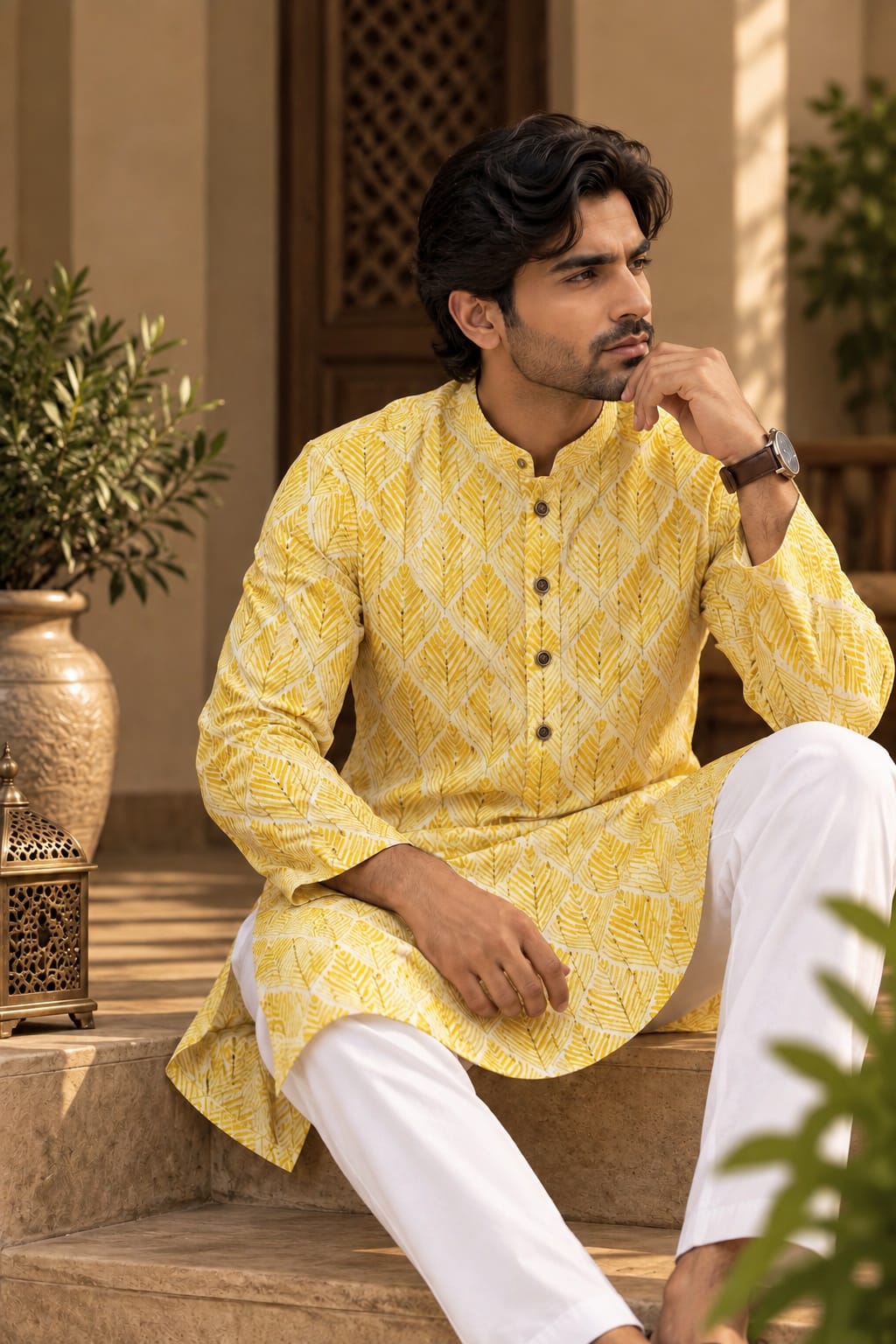 Yellow Palm Kurta