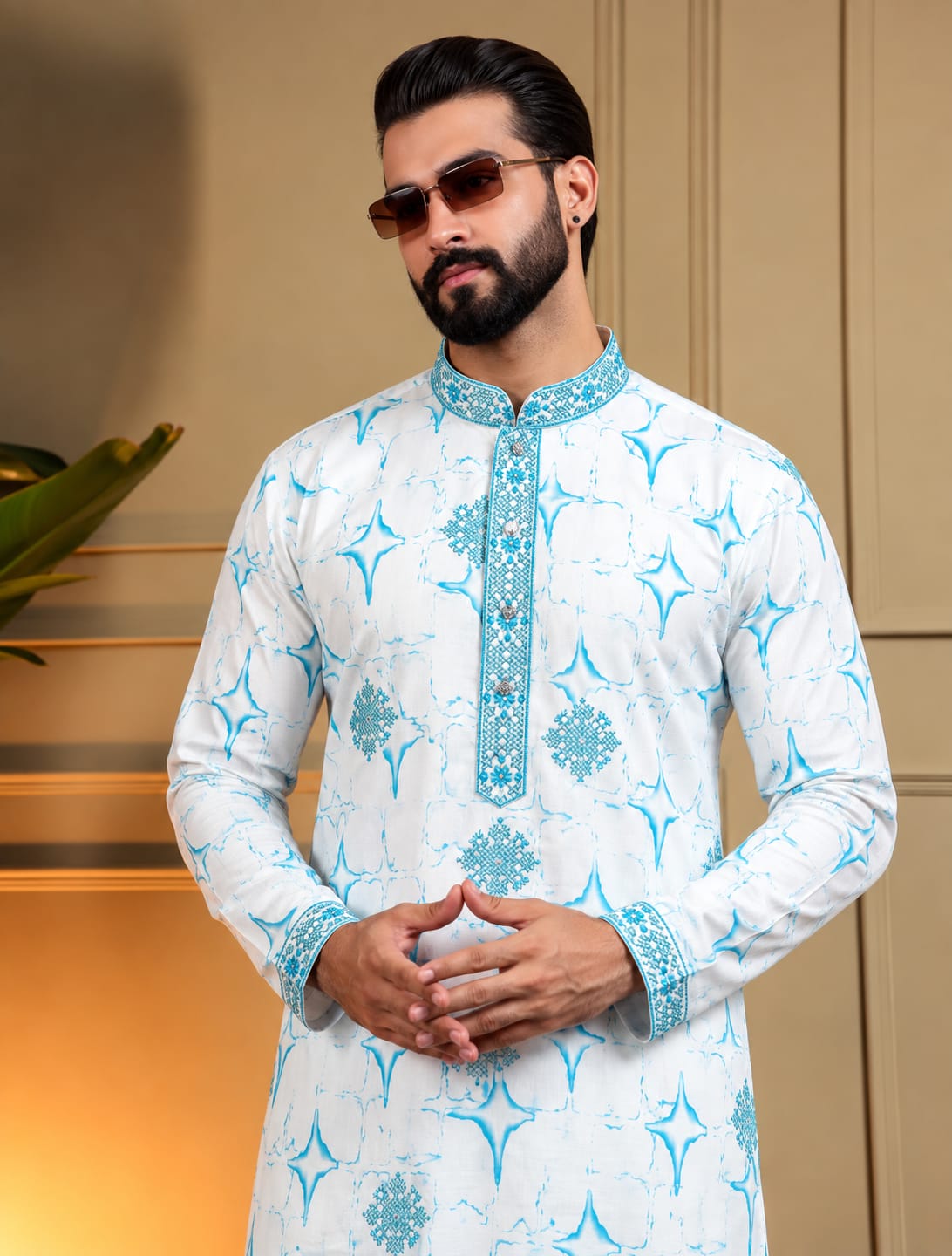 Blue & white sequins Kurta Pajama