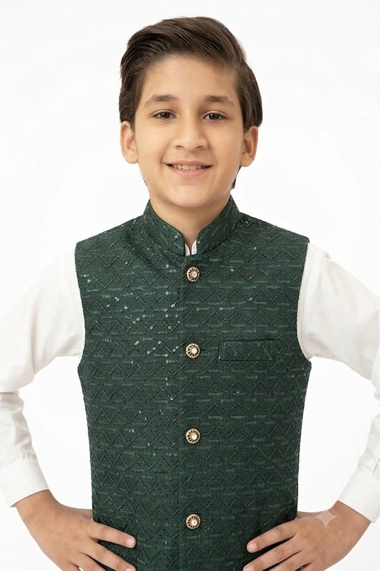 Green Sequins Boys Waistcoat
