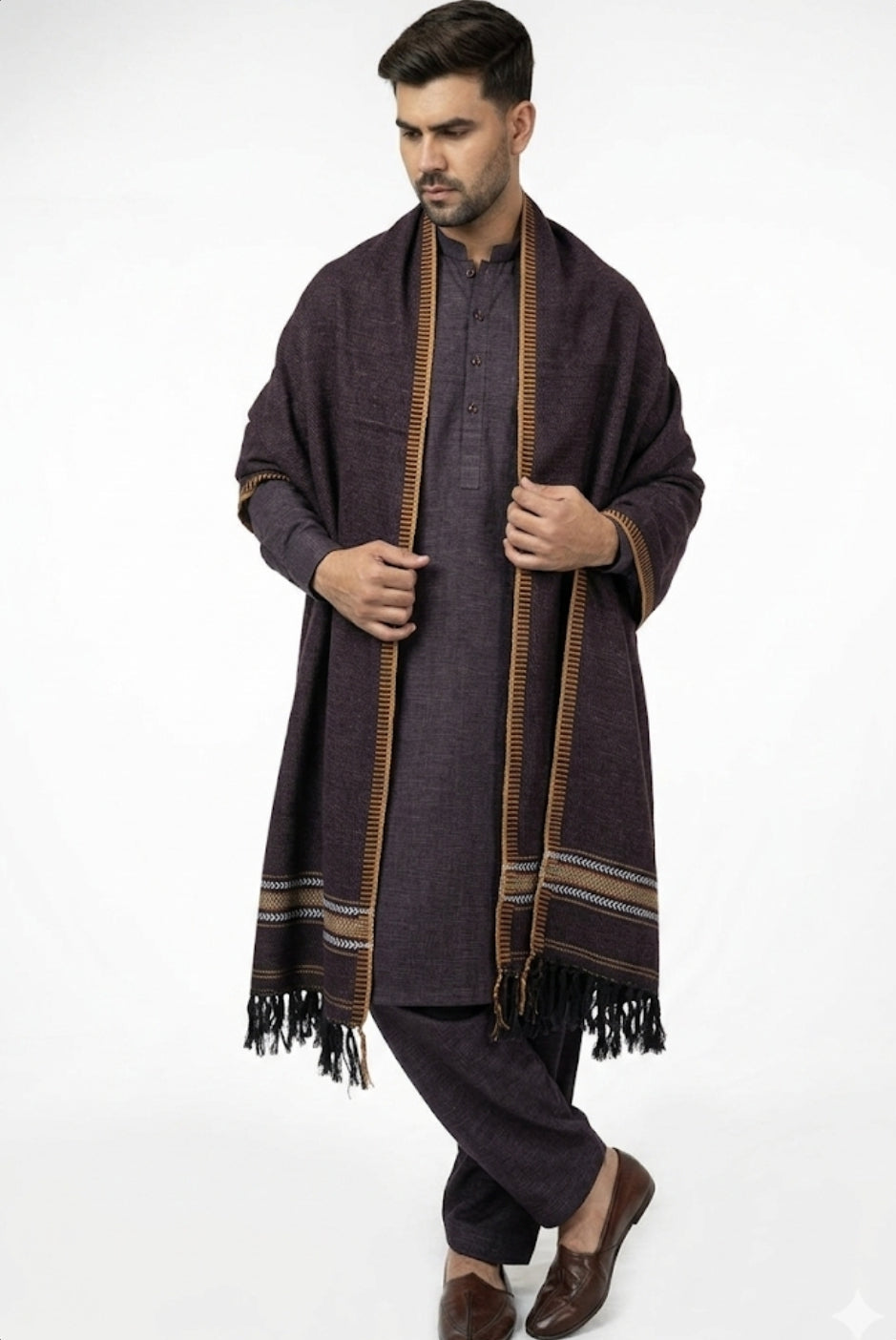 Two-tone Burnt burgundy Drape Shawl